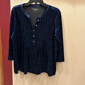 Croft and Barrow Dark Blue and Black Blouse with Flower Design